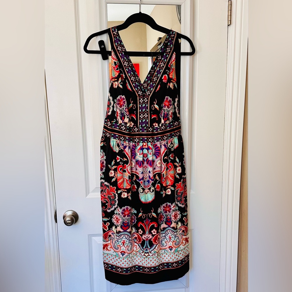 Avenue Black Dress with Colorful Embroidery